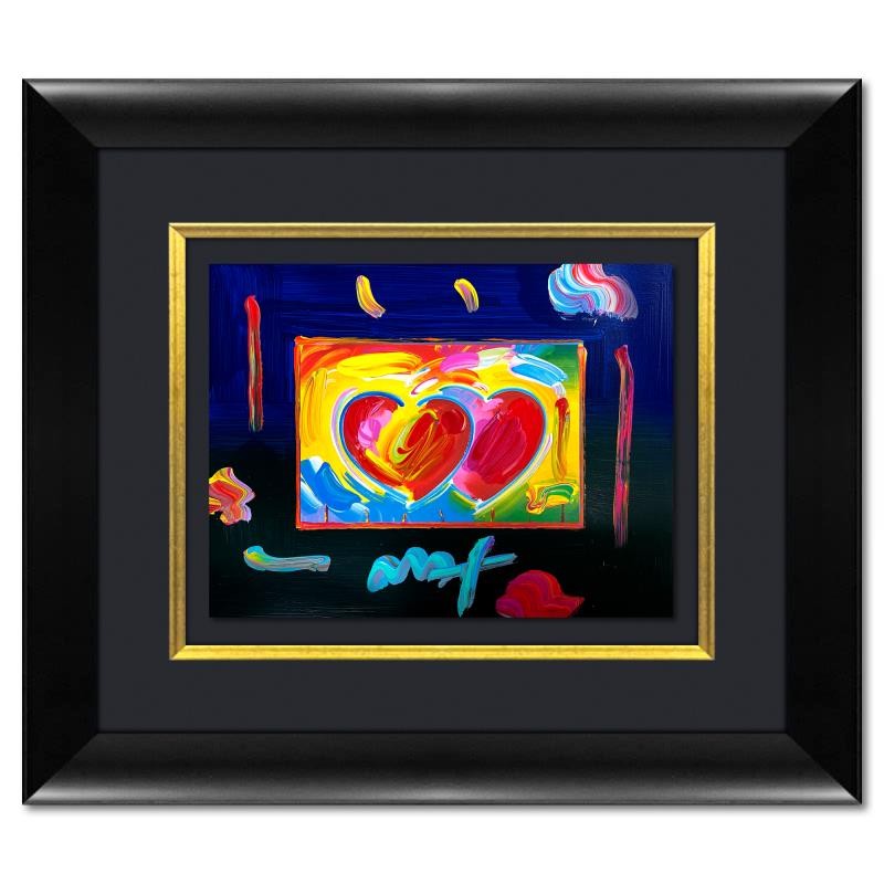 Peter Max «2 Hearts» Framed Acrylic Mixed Media Hand Signed