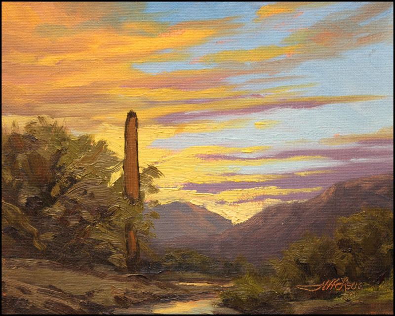 Jeff Love Original Oil Painting Arizona Desert Saguaro Cactus Sunset Landscape