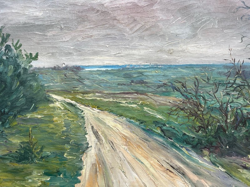 Impressionist Wide Landscape With Country Road Oil Painting Antique gallery