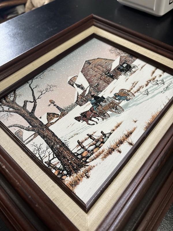 Framed C. CARSON Oil Painting Country Amish Winter Scene gallery
