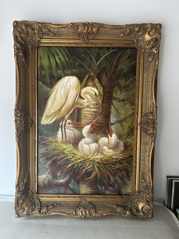 Oil Painting “Feeding Chicks" and was originally by artist John Carroll Doyle.