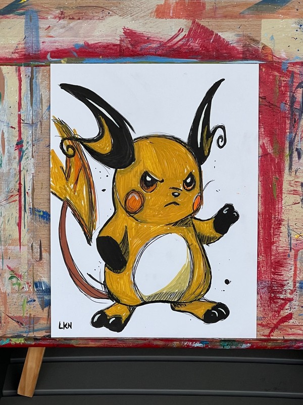 Laeknapes 12x9 Original Abstract Raichu Pokemon Paper Modern Home Painting Art gallery