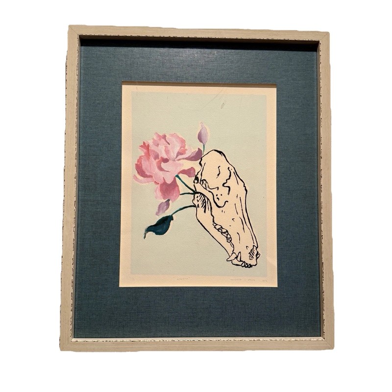 Beautifully Framed Watercolor Piece “Rebirth” Skull Adrienne Cheng 17×21 Signed