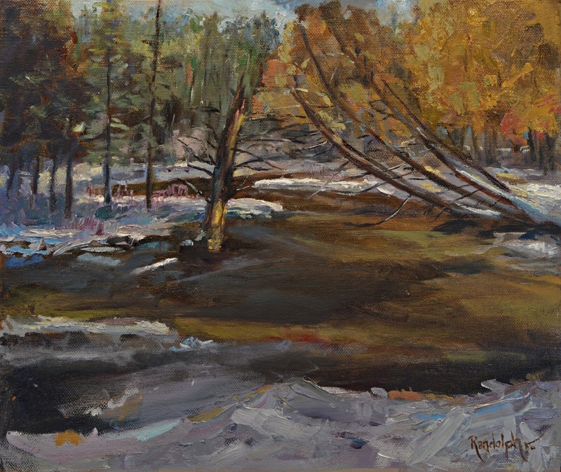 «Dead Old Pine in Stream Manistee» Jeffrey Randolph Bond – plein air 12×14