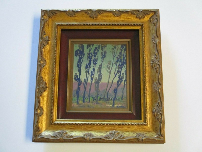 ANTIQUE AMERICAN LANDSCAPE PAINTING MASTERFUL SMALL GEM EUCALYPTUS SUNSET MILLER