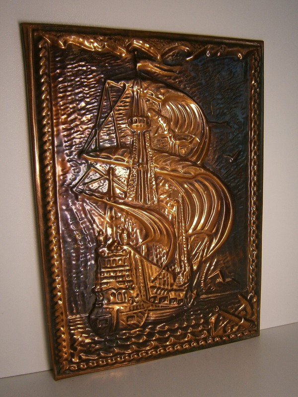 Sailing Ship Vtg Soviet Art Embossed Metal Picture Sea Ocean Sailboat Painting gallery