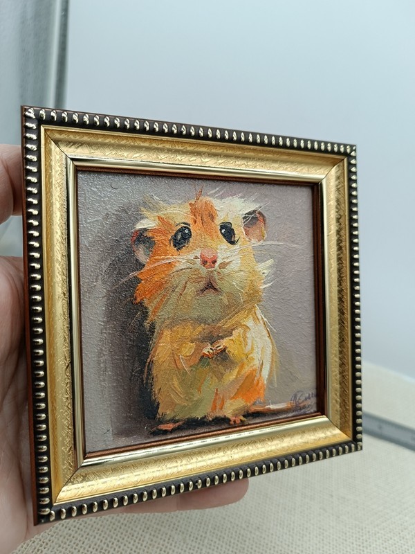 Original oil painting signed framed 4x4 inches Mouse gallery