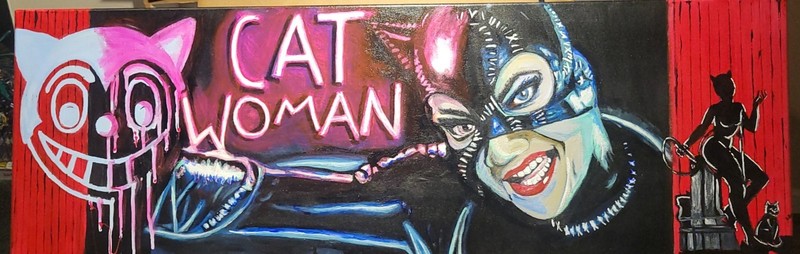 Original Acrylic Painting w/glow paint of Catwoman. ( Michelle Pfeiffer)