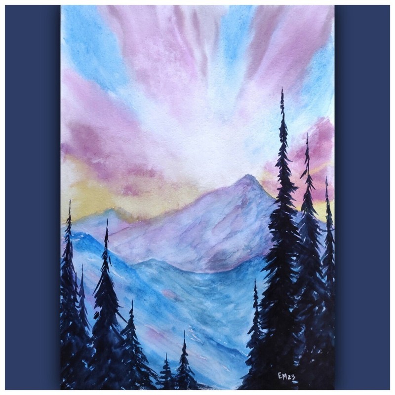 Original Painting Mountain Forest Landscape Painting Watercolor up to 36 dum A-3