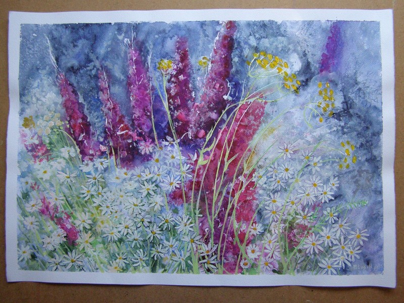 CHAMOMILE DAISIES Flowers Original Watercolor Acrylic Painting Art By Artist