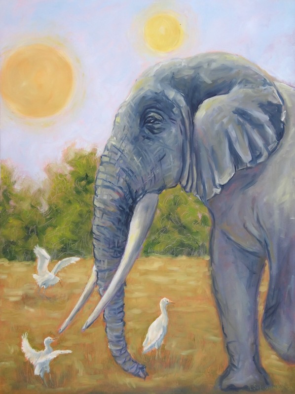 Elephant Painting Large Animal Art 32″ by 24″ Original Painting Africa Wildlife