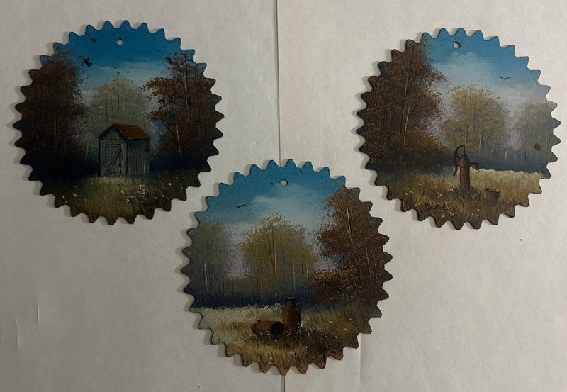 Vintage Rustic Hand-painted Saw Blade Blanks Wall Decor 6” Signed By Artist 1981