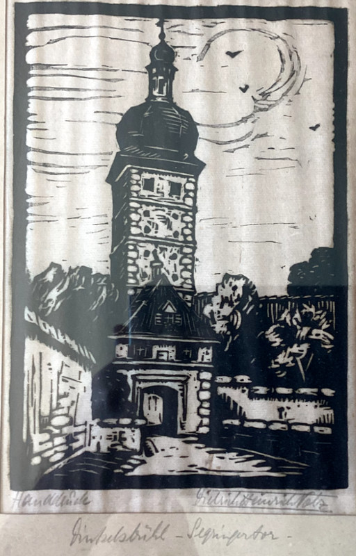 Vintage 1920 Lino Print by Dietrich Heinrich Volz Signed by Volz in Pencil