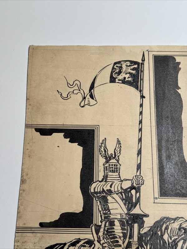 ANTIQUE ART DECO PAINTING ILLUSTRATION Mystery Artist Knight Armor Soldier War gallery