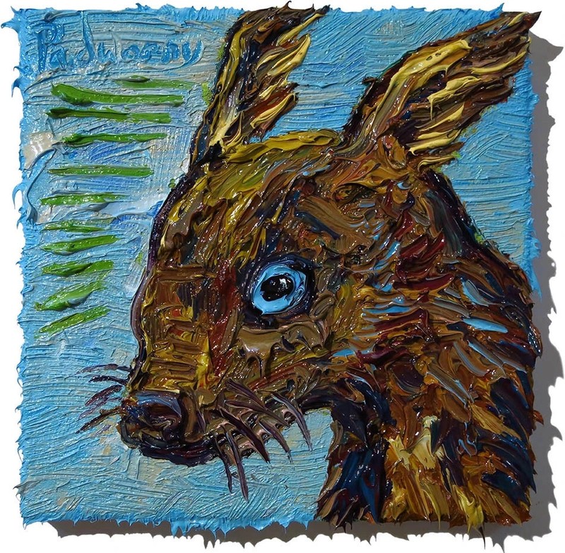 ORIGINAL OIL█PAINTING VINTAGE█ART SIGNED OUTSIDER cute POP ANIMAL PET NATURE EYE