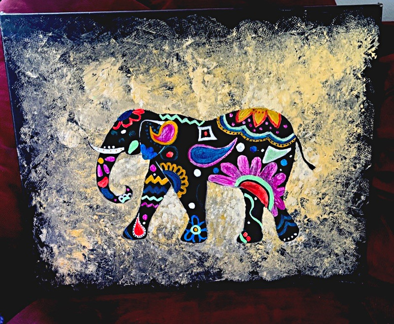 Boho Abstract Elephant Canvas Painting – Single Piece Animal Art