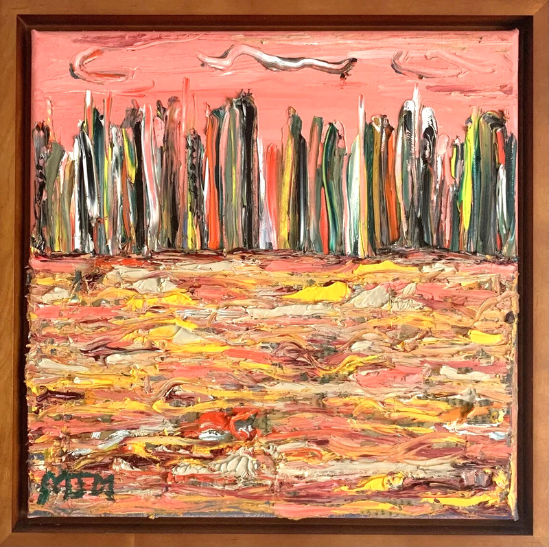 Original Artwork City Oil Painting «Urban Flow 2» by Matt Makela in Wood Frame