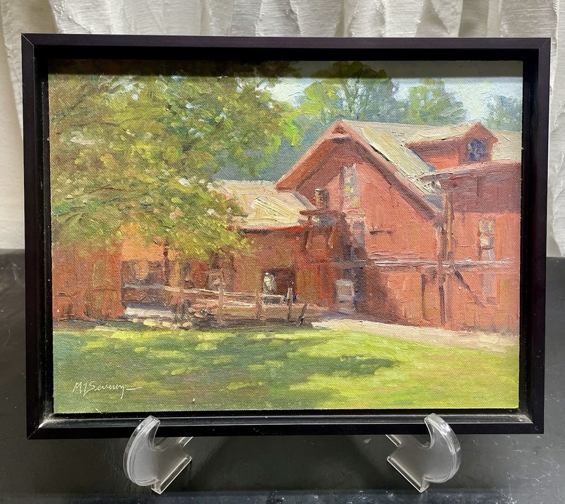 Original Oil Painting Rustic Red Barn Signed by M. Severey 12x 9 Inches
