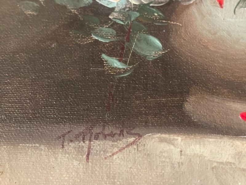 Small Still Life Roses Flowers Original Oil Painting On Canvas Signed T Roberts gallery