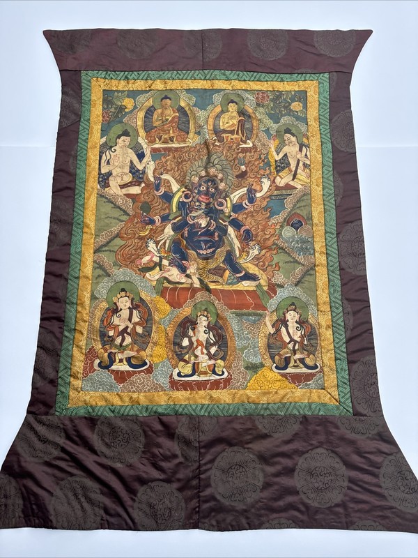 ANTIQUE THANGKA PAINTING TIBET BUDDHA BUDDHIST ICONIC LARGE VINTAGE PORTRAIT OLD gallery
