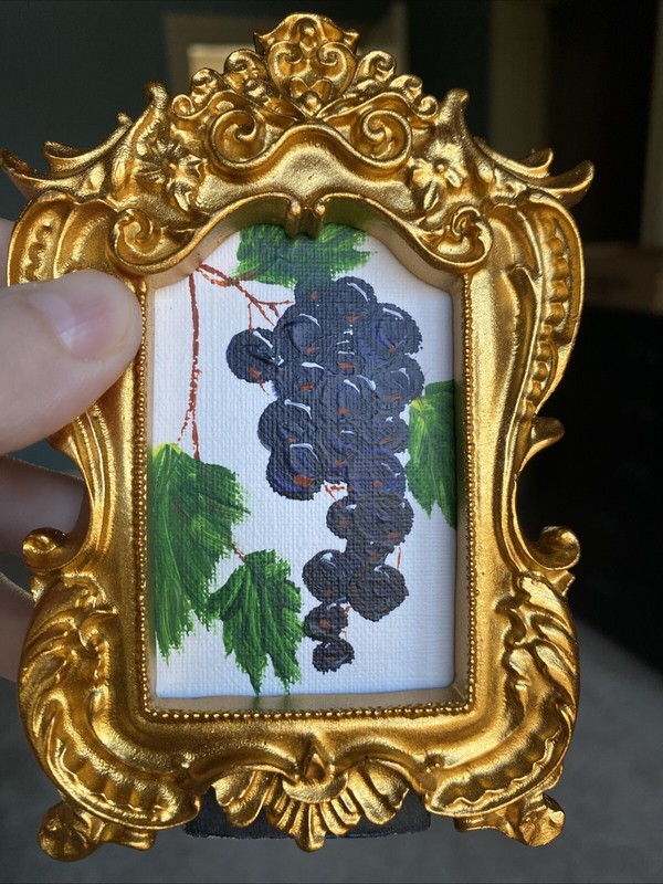 Black Currant,berry Original Painting On Paper,5/3 framed,miniature,small, gallery