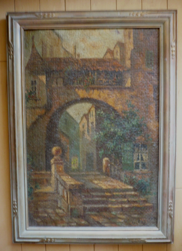 OTTO CLASSEN, LISTED EARLY CALIFORNIA IMPRESSIONIST ANTIQUE COURTYARD SCENE OIL