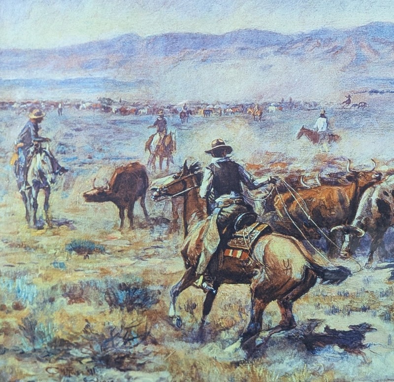 Charles Marion Russell Roundup Giclee Ptint 22.5"x39.5" Framed & Matted Glass gallery