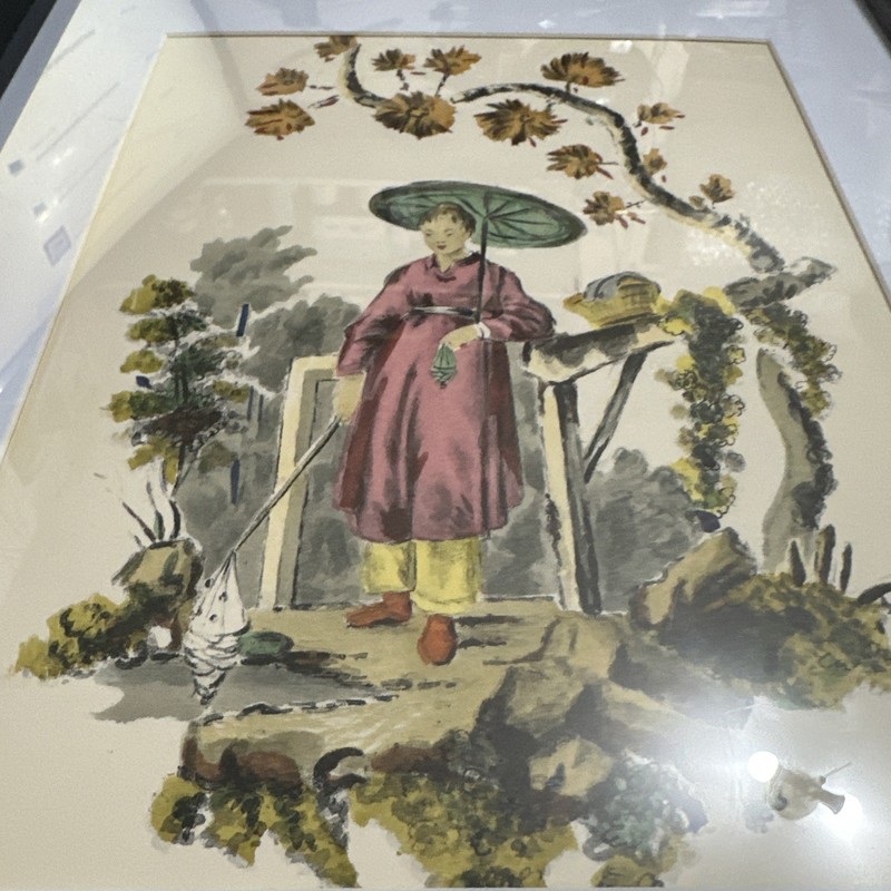 watercolor print watercolor asian woman With umbrella 12x14" ,1938 hand colored gallery