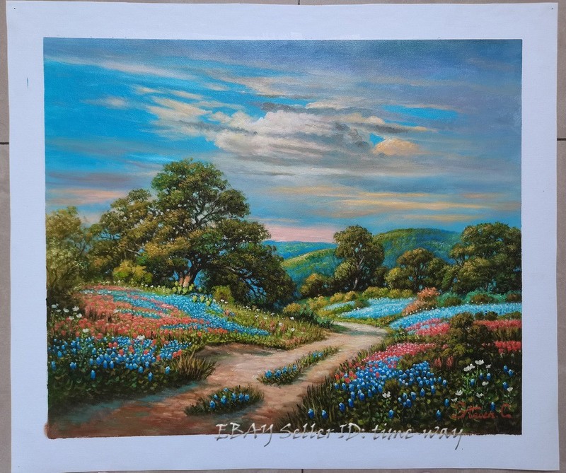 Texas Bluebonnet Landscape by Steven.C Hand drawn oil painting on Canvas 20″X24″
