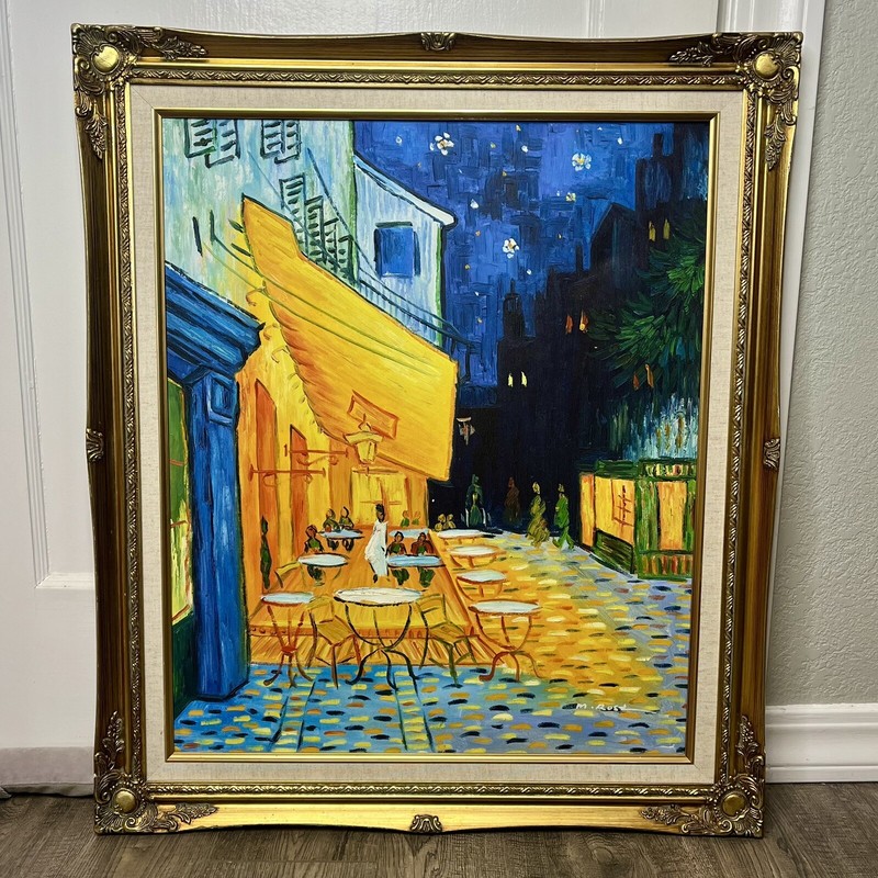 Framed Van Gogh Cafe Terrace at Night Repro Hand Painted Oil Painting 20×24″