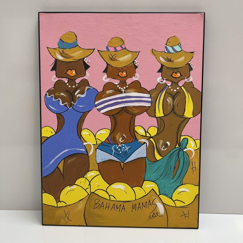 Wall Art Bahama Mamas Painting 3 Women Swimsuits Hats Framed 12 x 16 C Sess 2005