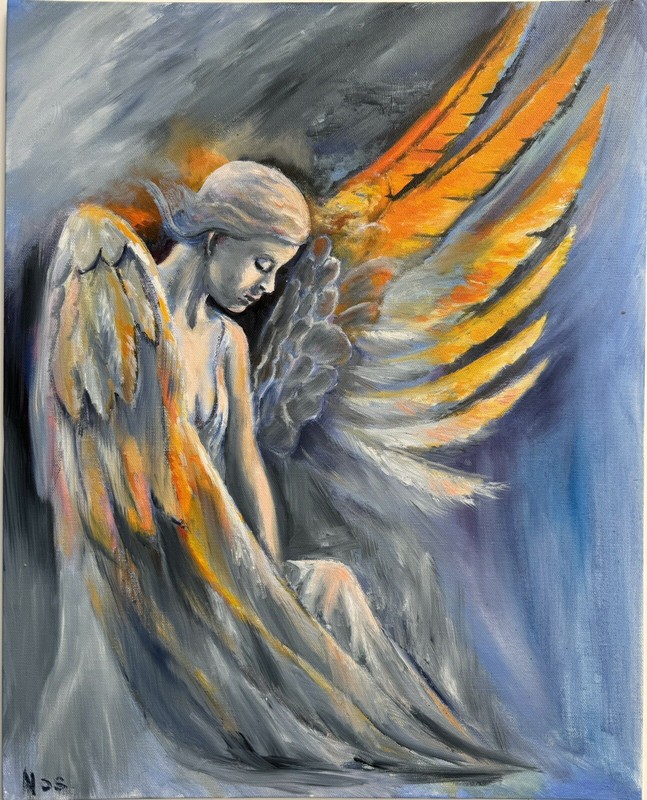 Angel Painting,16×20 inches, Christian Religious Spiritual Artwork, Biblical Art