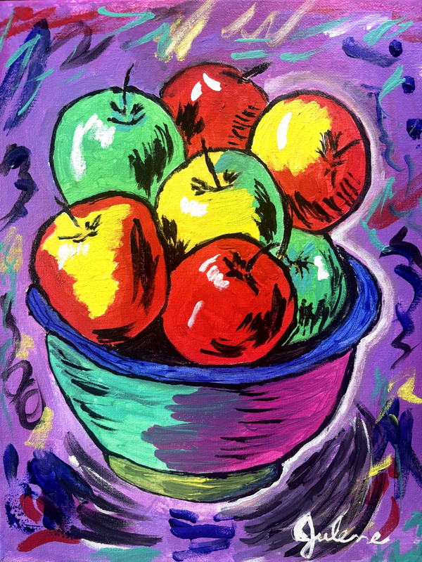 Bowl of Joy: Original Acrylic Painting Apples Fruit 11×14, Home Kitchen Decor