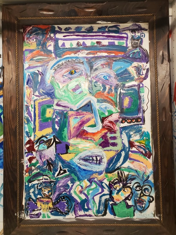 Jason Martin Abstract Oil & Acrylic On Canvas Framed Painting Outsider Art