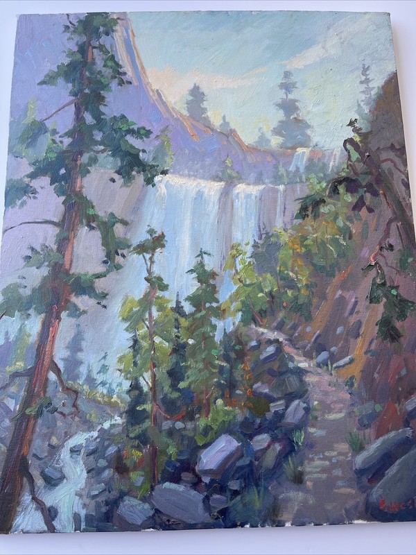 Silvio Silvestri PAINTING LANDSCAPE LISTED AMERICAN ARTIST Waterfall Scene 28”