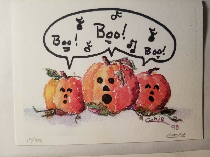 Jack-o-lantern Whimsical Watercolor Painting By Cookie 5×7 with Matt OOAK