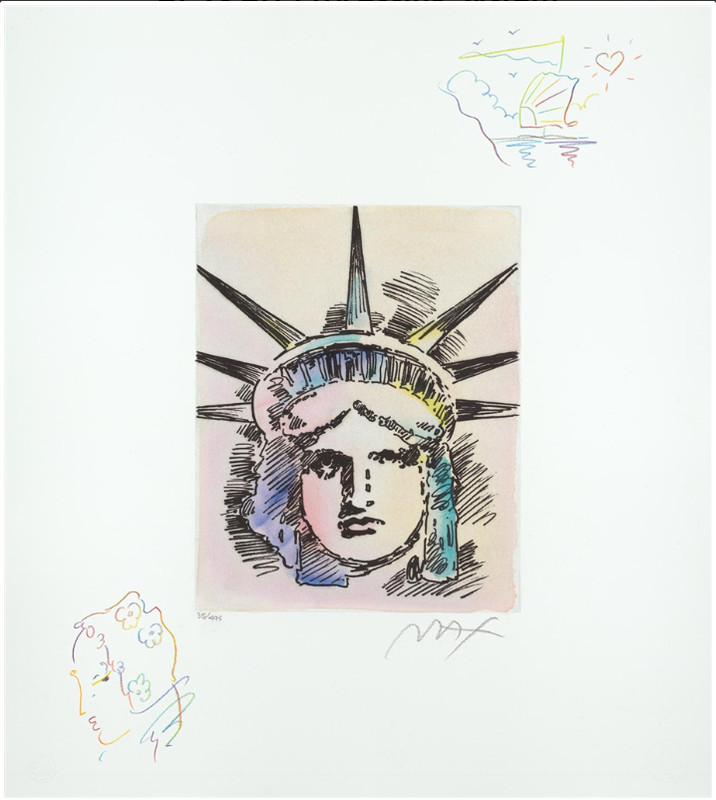 Peter Max, «Liberty Head II» Mixed Media Hand Signed with COA