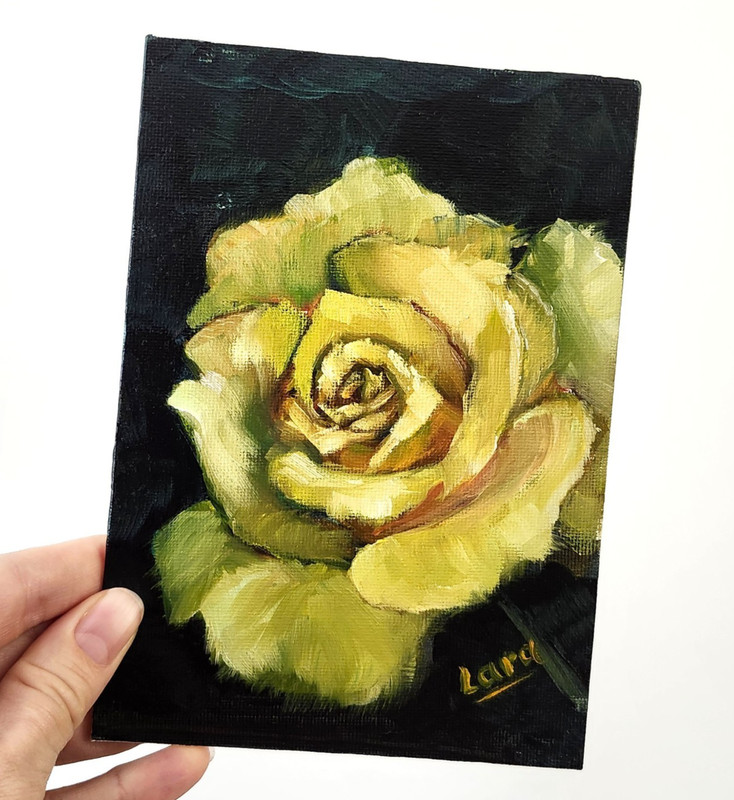 Yellow Rose Original Oil Painting 5x7 Gold Framed Signed OOAK Floral Wall Art gallery