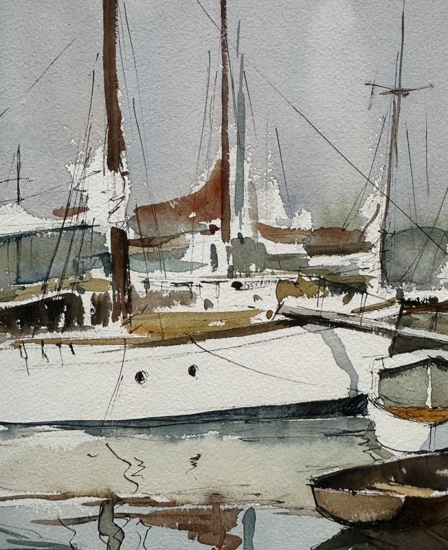 Edward Wesson (1910-1983) : Sailboats In Harbour , Watercolor, Signed gallery
