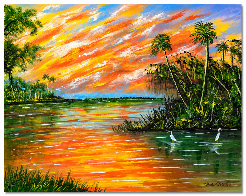 Original Painting Tropical Landscape Bird Florida Highwaymen Style Artist Signed