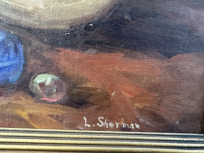 MID CENTURY STILL LIFE IMPRESSIONIST OIL PAINTING Signed L. Sherman 1959 gallery