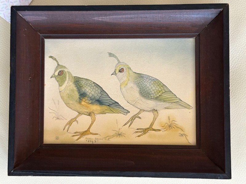 SUSAN BROOKE FISK "2 BY 2" WATERCOLOR/PENCIL PAINTING ON PAPER FRAMED 7" X 9"