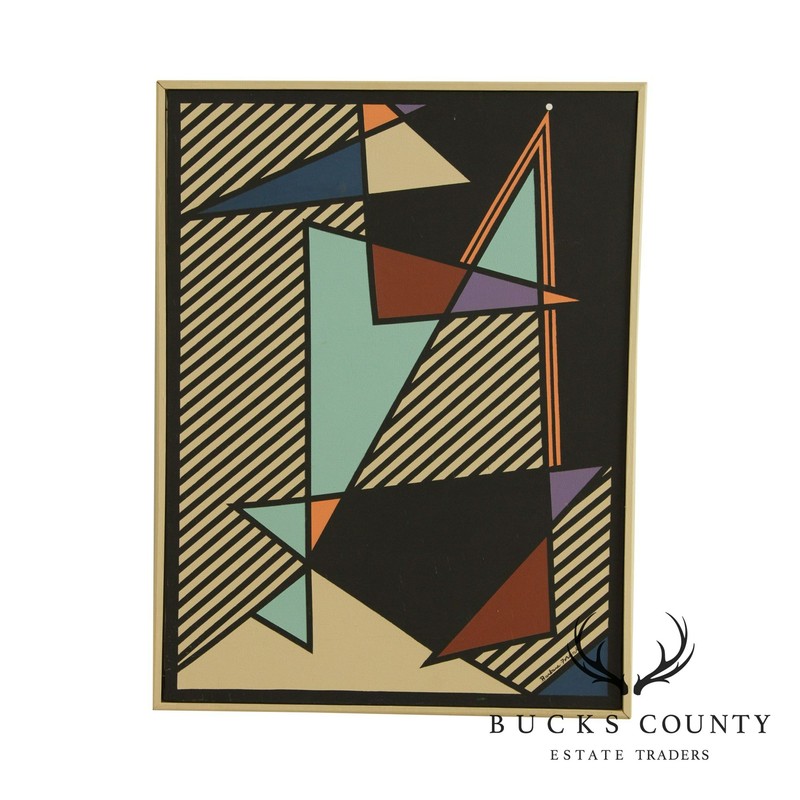 B. Frank Untitled Abstract Geometric Postmodern Framed, Oil Painting on Canvas