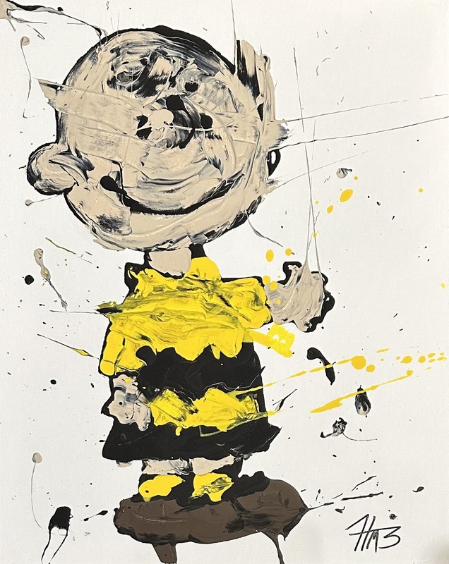 FTM3 Charlie Brown Abstract Cartoon Painting 16 X 20 Handmade Colorful OOAK