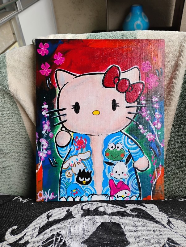 Original hand-painted Hello Kitty #2 my melody tattoo Yakuza Baddie painting