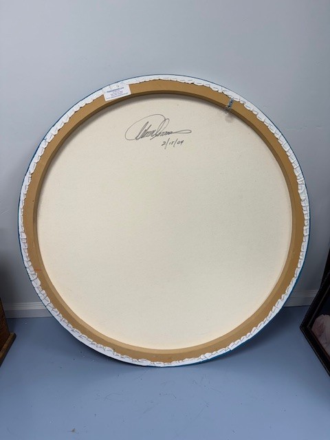 Original (signed x2) Claus Andersen 'Round Aquatic' 30" Oval Canvas Oil Painting gallery