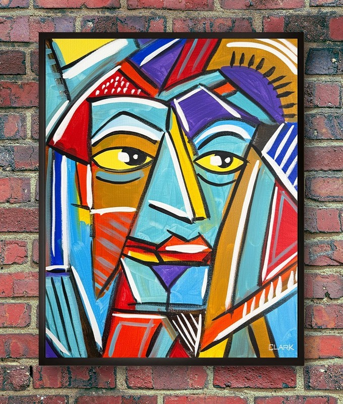 Colorful Cubist Abstract Portrait – 20×16″ Acrylic Painting On Stretched Canvas