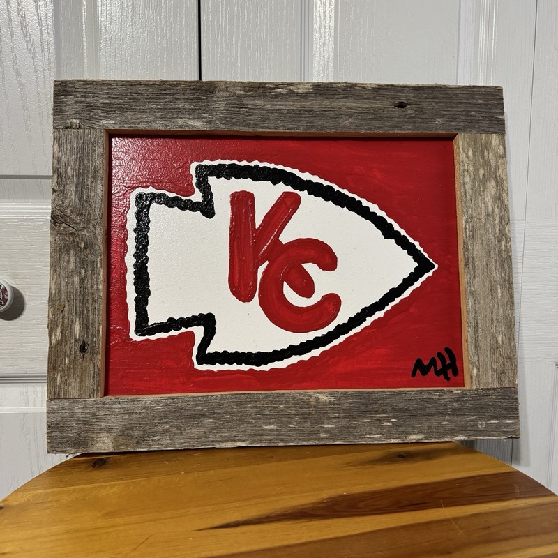 Hand Painted KC Chiefs Framed Wall Decor Signed MH Man Cave Sports Swiftie