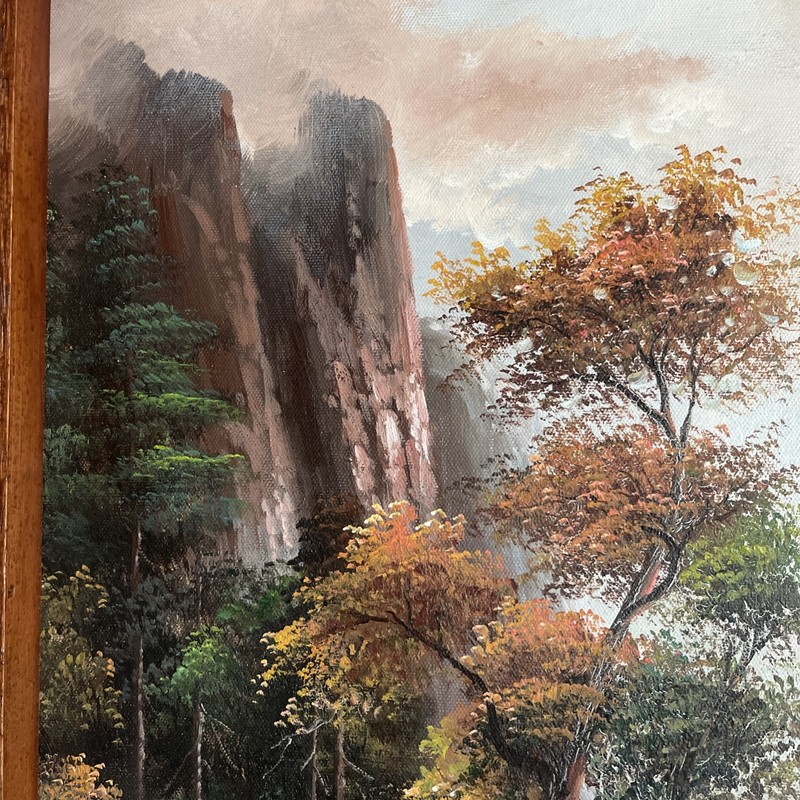 C.Cerlatti Original Oil Painting Deers Mountain Waterfall Landscape Framed 41x28 gallery