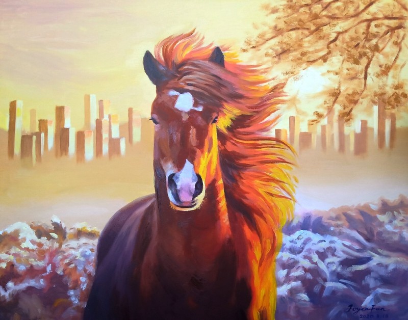 Original Oil Painting Horse on Canvas Wood Framed 24in x 30in Escape the Urban